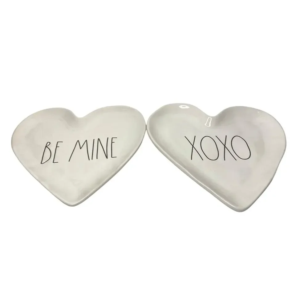 RAE DUNN HEARTH SHAPED SET OF 2 TRAYS, FOOD TRAY, JEWELRY TRAY.